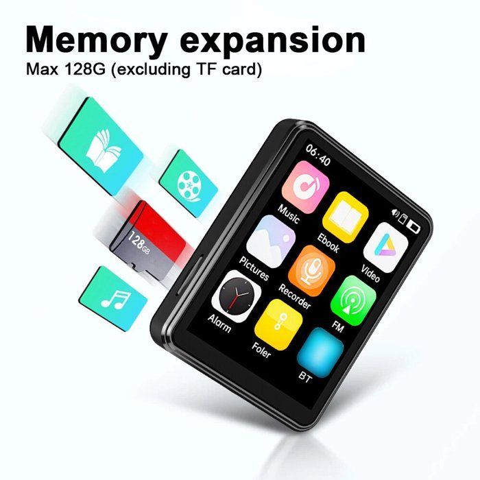 Lecteur MP4/MP3 Bluetooth, son HiFi sans perte, écran tactile 2,4 pouces, radio FM