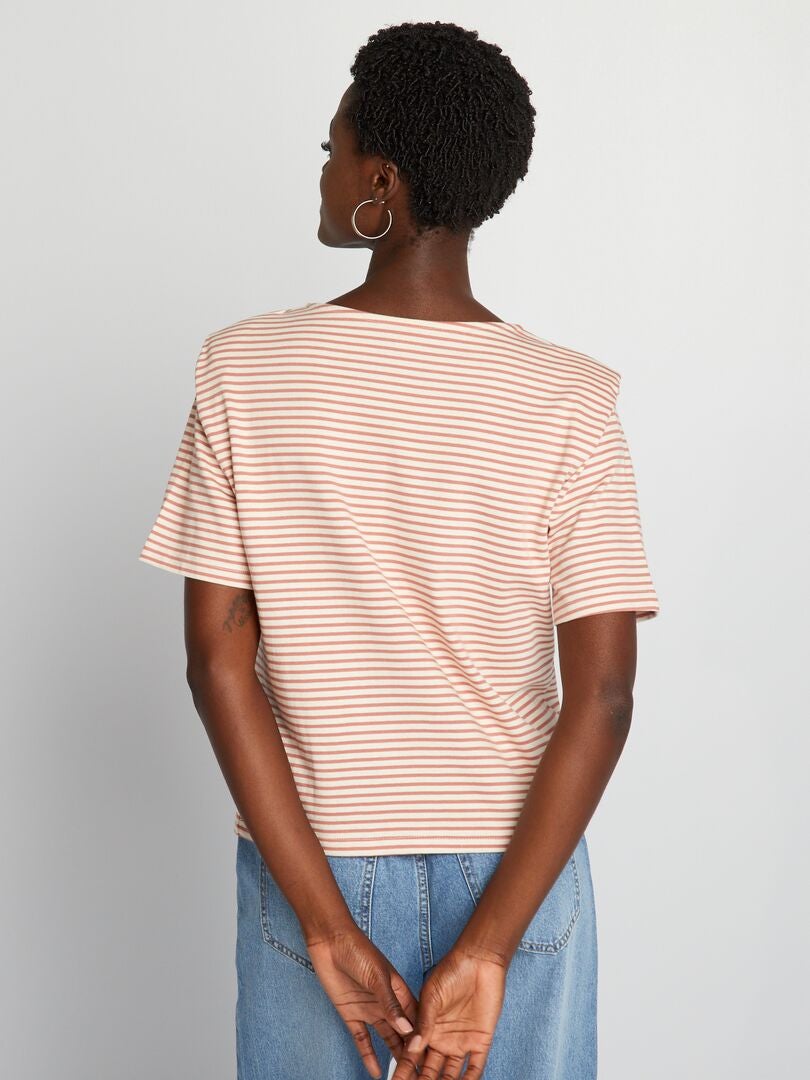 Camiseta listrada com ombreiras - BEGE