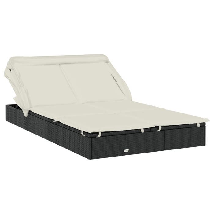 vidaXL 2-seater sun lounger with folding canopy, black, 213x118x97 cm, deck chair, outdoor lounge chair, living room bed, bed 319650