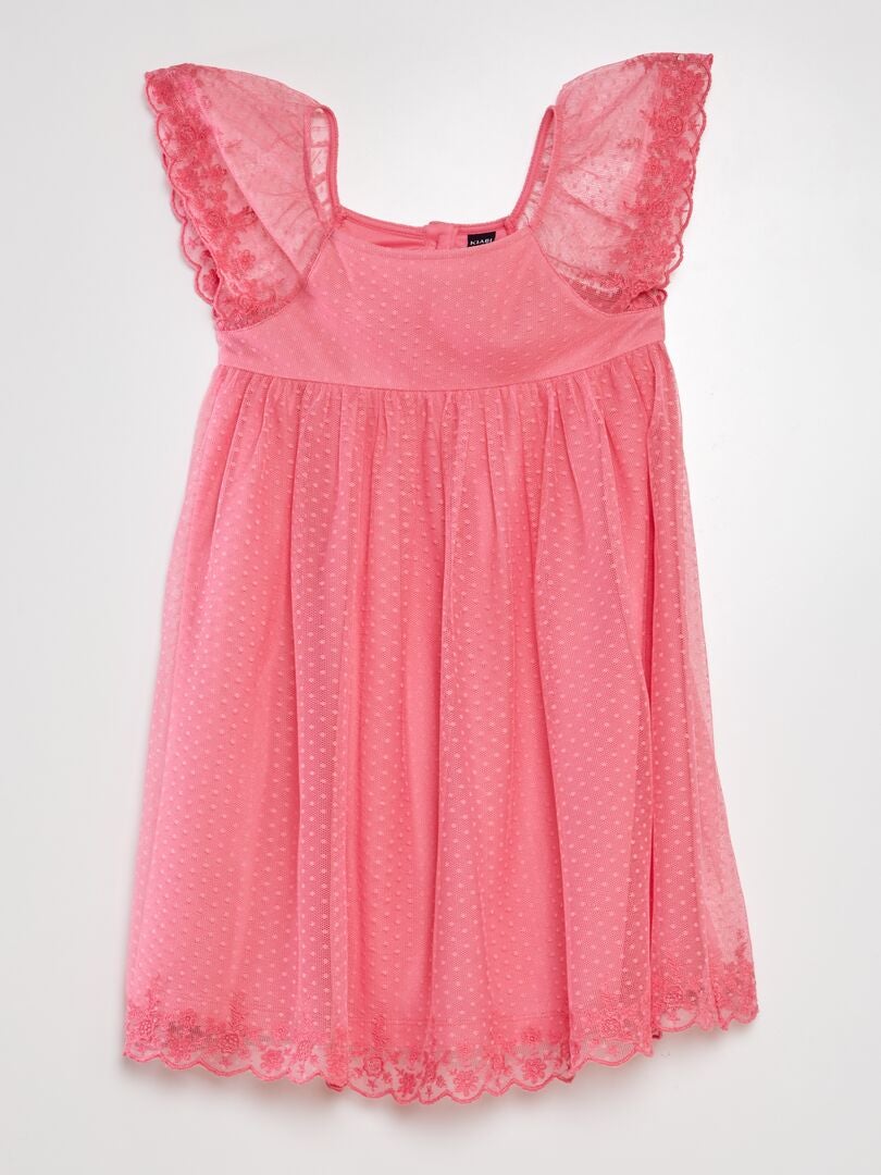 Plumetis tule trapezejurk - roze