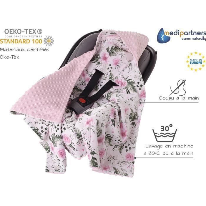 100% Cotton Car Seat Cover 85x85cm Cozy Stroller Blanket (Light Pink Flower and Light Pink Minky)