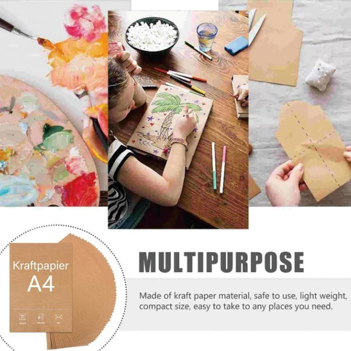 A4 kraftpapier - bedrukt - pak van 100 vellen - 120 g - bruin - matte afwerking - ideaal voor knutselprojecten