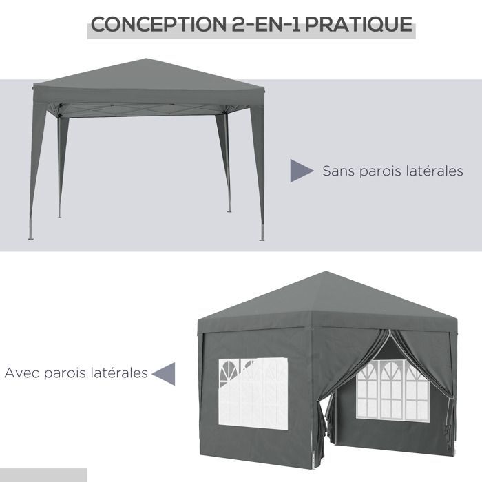 Opvouwbare partytent/paviljoen van 3 x 3 meter met 4 verwijderbare wanden + grijze draagtas