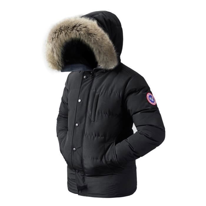 Men's Long Warm Winter Puffer Jacket with Hood - Fitted Cardigan with Hood - Black - JZ647