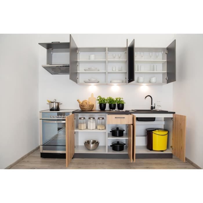 Celia 7-delige complete keuken in matgrijs eikenhout - Lengte 240-180 cm