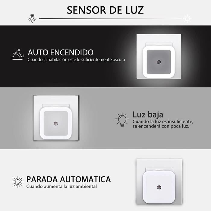 Luz nocturna LED automática para niños, juego de 6 - Luz nocturna enchufable - Blanca - Infantil