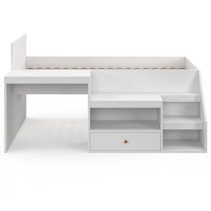 IDMARKET LEOPOLD 90 x 190 cm White Combination Bed with Slatted Base, Desk and Storage