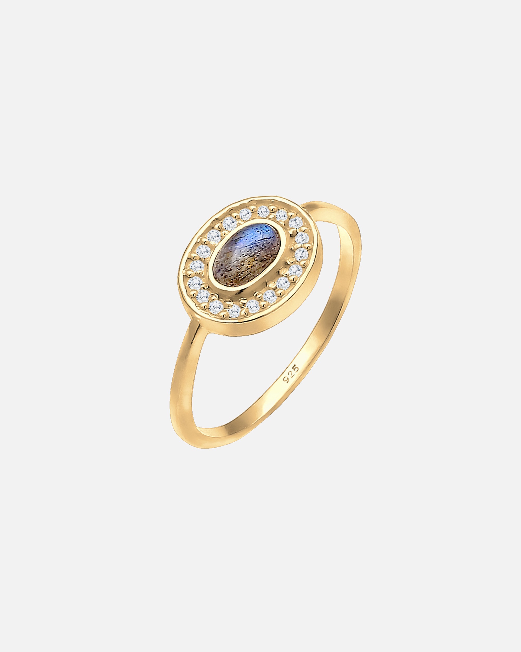 Elli Antique Noble Élégant Cristaux Zircone Labradorite Bague Femme Plaqué Or Argent (925/1000)