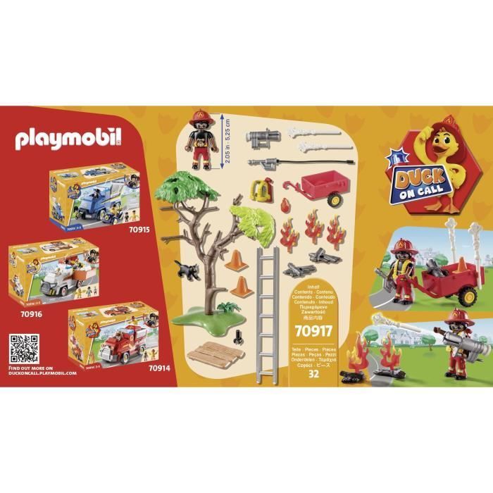 PLAYMOBIL - 70917 - EEND OP ROEP - Brandweerman en Kat - Meerkleurig - 225,1 g - 32 onderdelen
