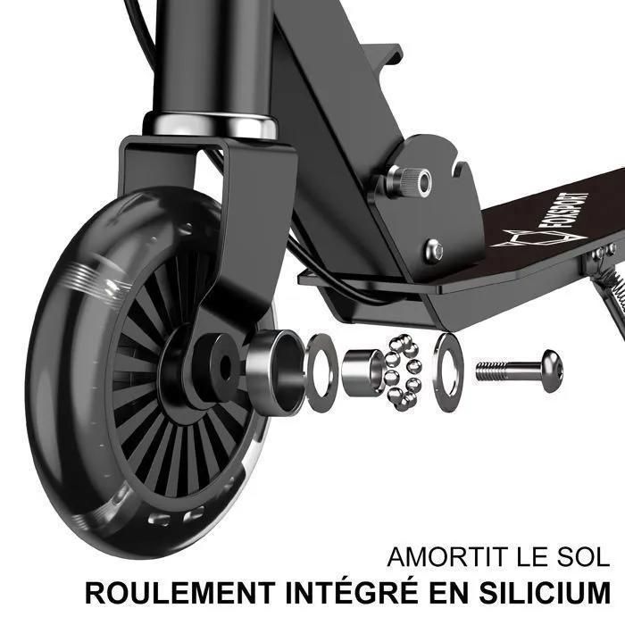 Children's Scooter - FOXSPORT - Foldable - 2 Flashing Wheels - Handbrake - 3-Level Adjustable Handlebar - 100 kg Load Capacity - Black