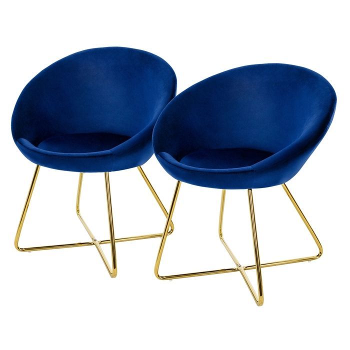 ML-Design 2 blauwe fluwelen eetkamerstoelen met gewatteerde zitting en rugleuning, fauteuil voor eettafel, make-up, keuken