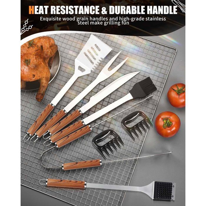 Ensemble d'ustensiles de barbecue 9 en 1, en acier inoxydable extra épais avec sac de rangement, ensemble complet d'ustensiles