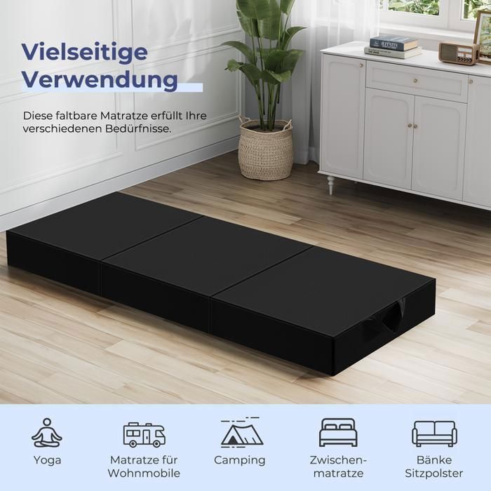 Colchón futón plegable INRE 75x195x15 cm - Negro - Espuma de poliuretano - Para 1 persona