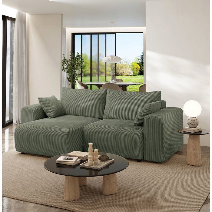 Canapé fixe d'angle réversible - 4 places - BOGOTA - Tissu Vert - 227 x 138 x 86 cm