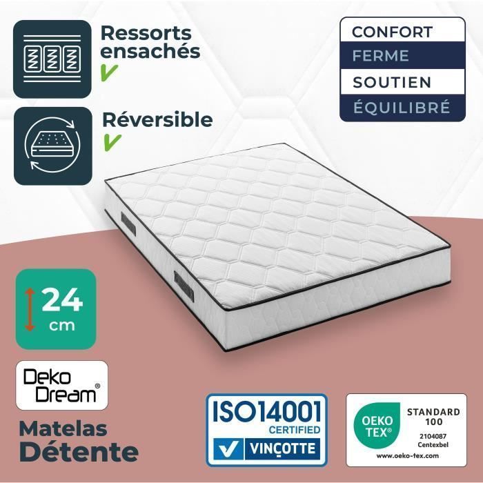 Mattress and bed base set 140 x 200 cm, 24 cm high - pocket springs - 7 zones - reversible - made in Belgium - DEKO DREAM