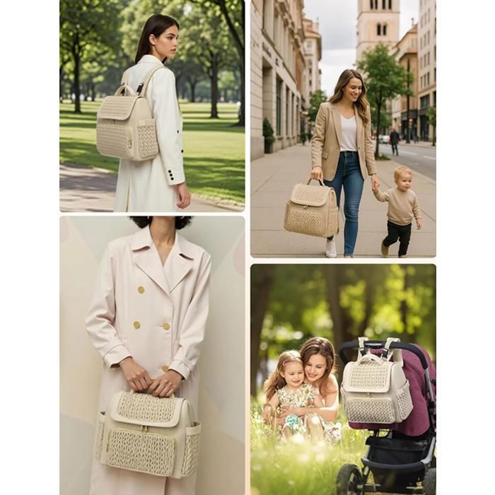 Bolsa para fraldas KENLUMO com trocador, bolsa maternidade de grande capacidade para meninas e meninos, bege.