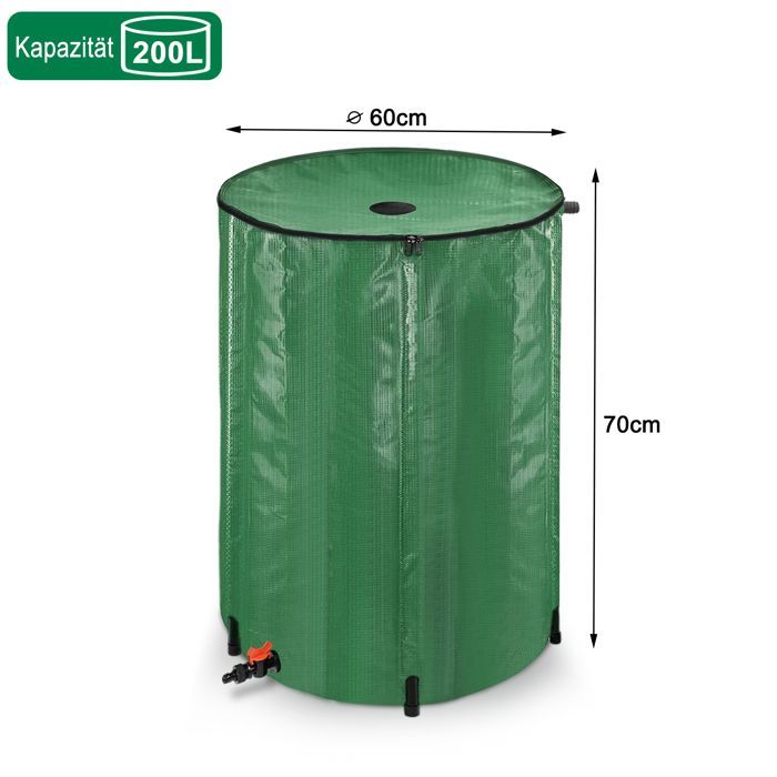 Depósito de agua de lluvia plegable de 200 litros - XMTECH - Verde - Depósito de agua para jardín con grifo de drenaje