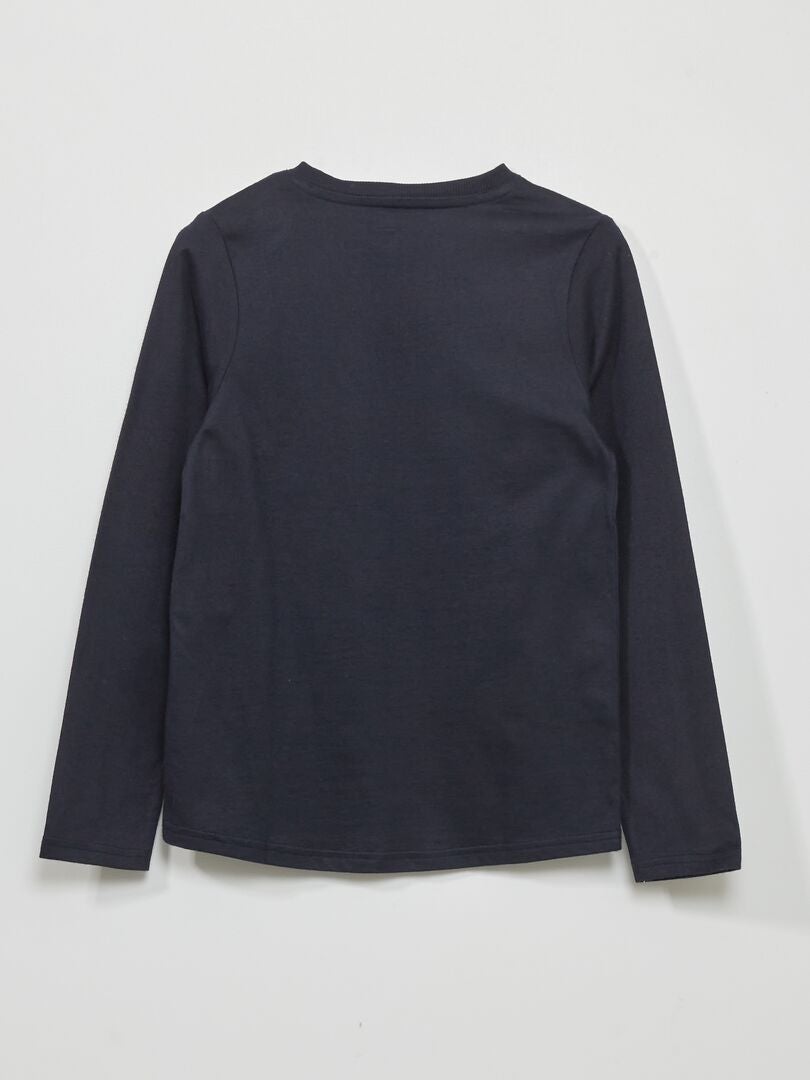 Camiseta de manga comprida com gola Henley - azul