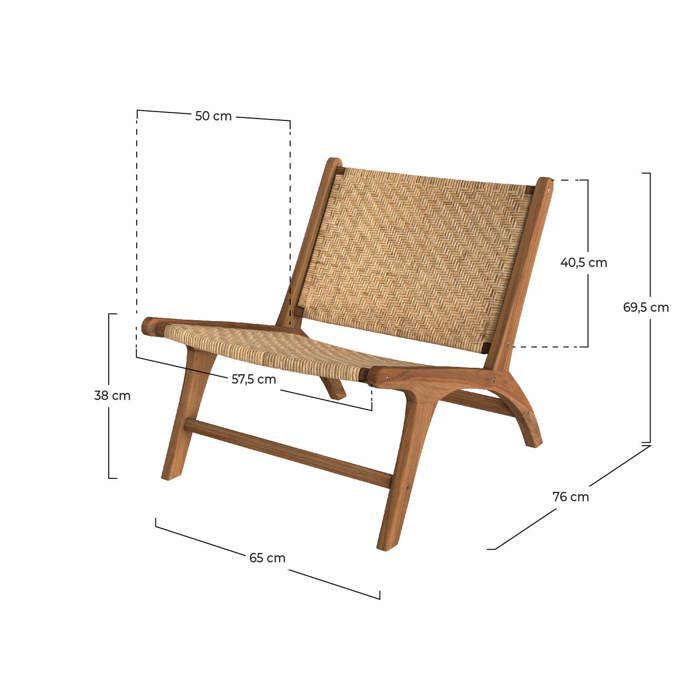 Teak wood armchair with chevron rattan weave - Kilka - Rendez-Vous Déco
