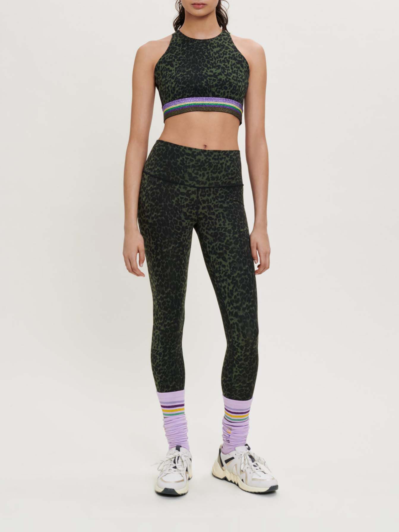 Colanți sport elastici cu imprimeu - Imprimeu leopard kaki
