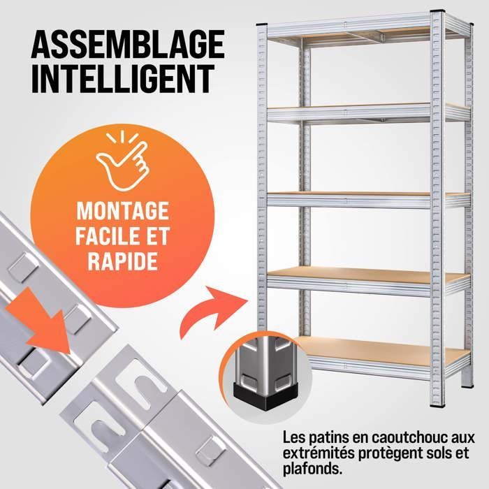 2 estanterías de alta resistencia • Juego de 2 • 180x90x40 cm • 5 estantes / 875 kg máx. • Unidad de almacenamiento • Acero y MDF