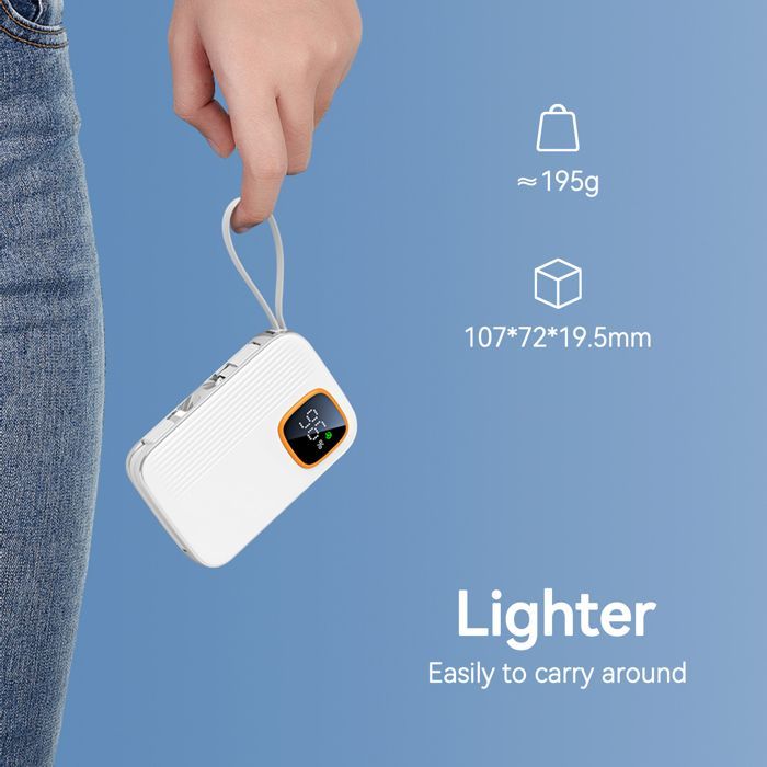 Externe batterij met 2 kabels, 22,5W 10000mAh powerbank wit, PD3.0 QC4.0 snelladen, compatibel met iPhone, Samsung en HUAWEI