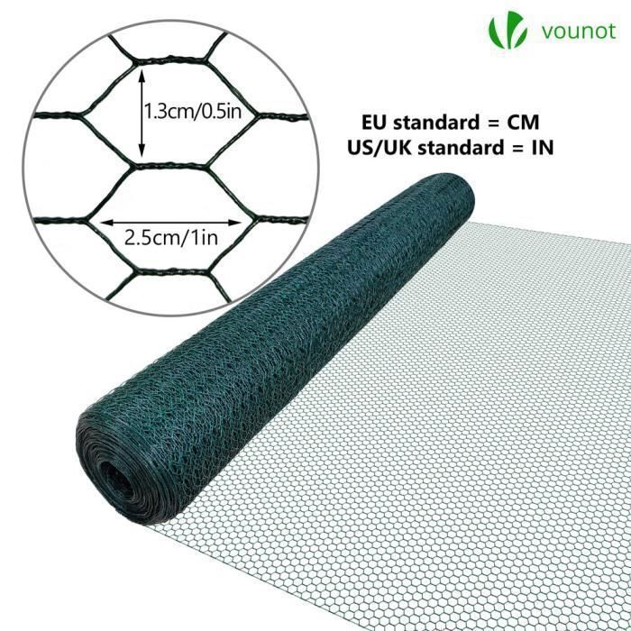 Malla metálica VOUNOT® para gallineros - Metal recubierto de PVC verde - Malla de 13 mm - 1 x 50 m - Cercado para gallineros