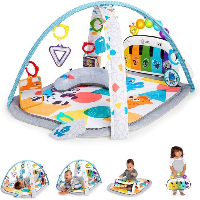 BABY EINSTEIN  Kickin’ Tunes Tapis de sol éveil bébé évolutif, 4-en-1, jouet piano amovible, arche, cadeau bébé, multilingue