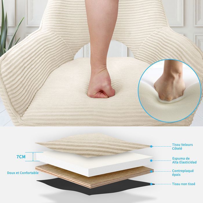 WAFTING Lot de 6 Chaises de Salle à Manger,  Fauteuil Pivotantes avec Accoudoirs, Rembourrées avec Dossier en Velours,Beige