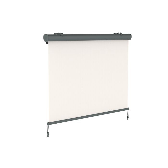 Uitschuifbaar verticaal zonnescherm met cassette en slinger – 1,4 x 2,5 m – Beige doek, grijs frame – Zonwering voor terras