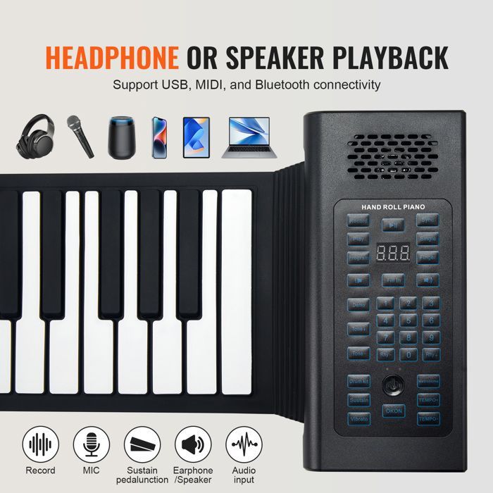 Piano à Clavier Enroulable - DUOKU - 88 Touches - Bluetooth 4.0 - 128 Rythmes - Portable