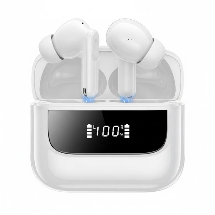 TOPESCT Écouteur Sans Fil Bluetooth 5.4 ANC et ENC Casque Étanche IPX7 Stéréo 36H d'Autonomie Micro Intégré (Blanc)