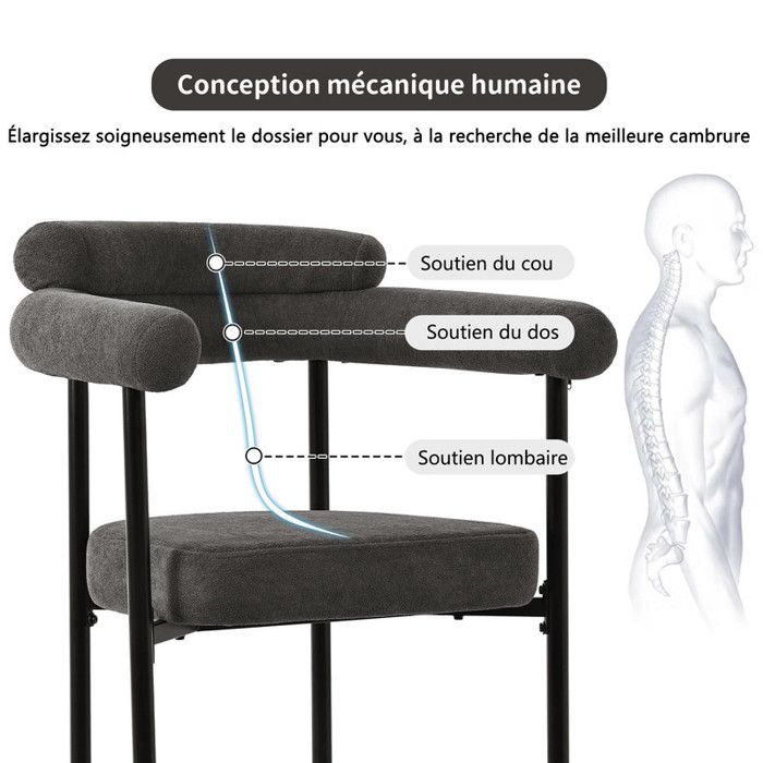 Conjunto de 2 cadeiras de jantar em tecido camurça cinza escuro com design ergonômico.
