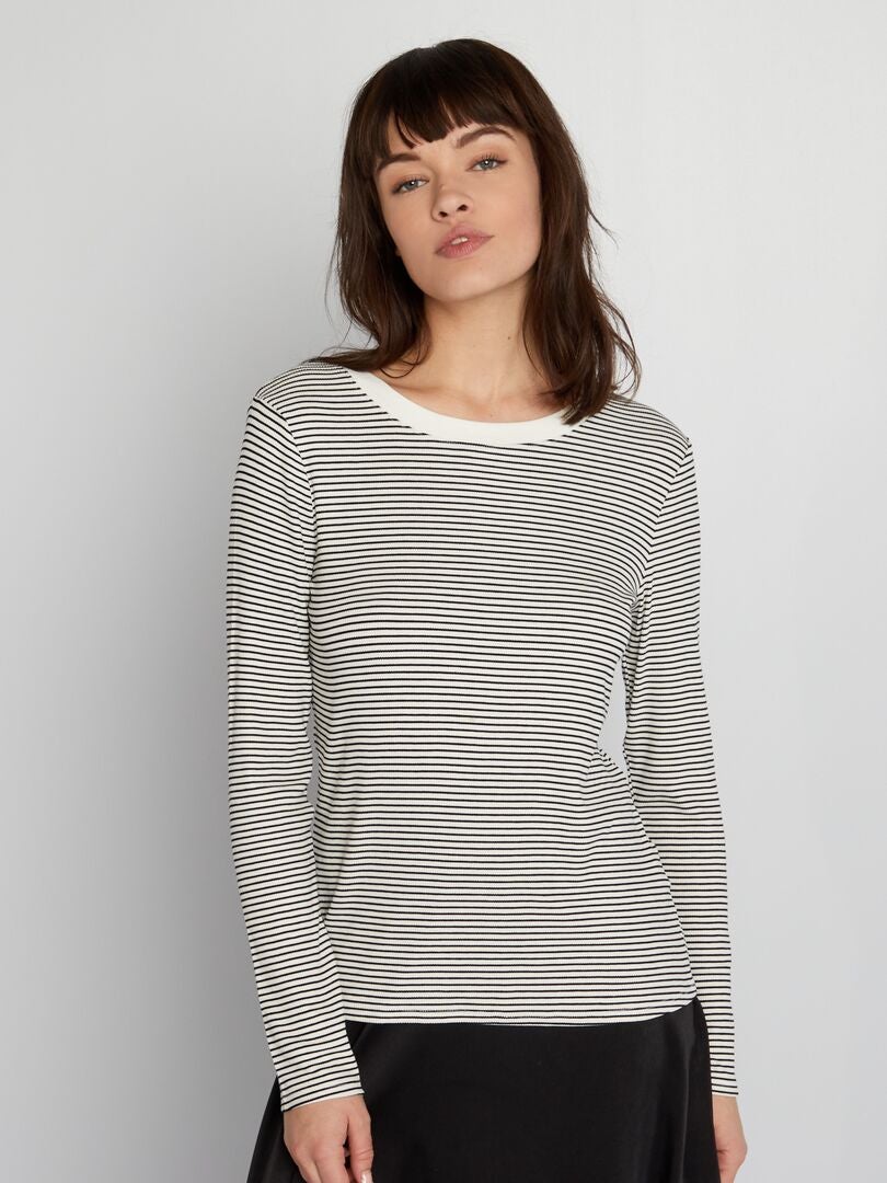 Camiseta de punto elástico acanalado - BLANCA