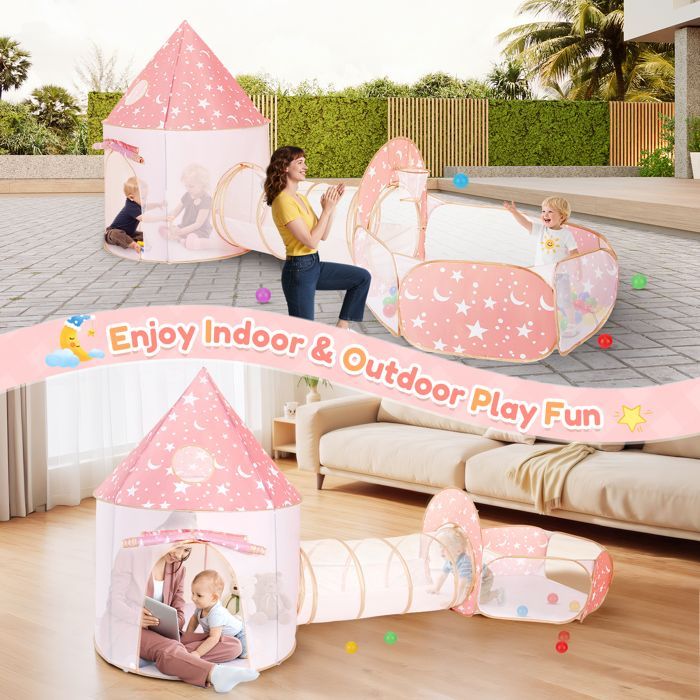 Tente de Jeu 3 en 1 pour Enfants avec Tunnel et Piscine à balles, maisonnette de Jeu château escamotable pour intérieur et