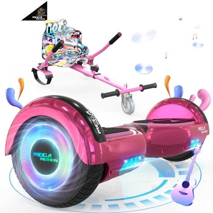 MEGA MOTION Roze Hoverboard en Roze Kart Set, 6,5 inch 2-wielig hoverboard met LED-verlichting en Bluetooth-luidspreker