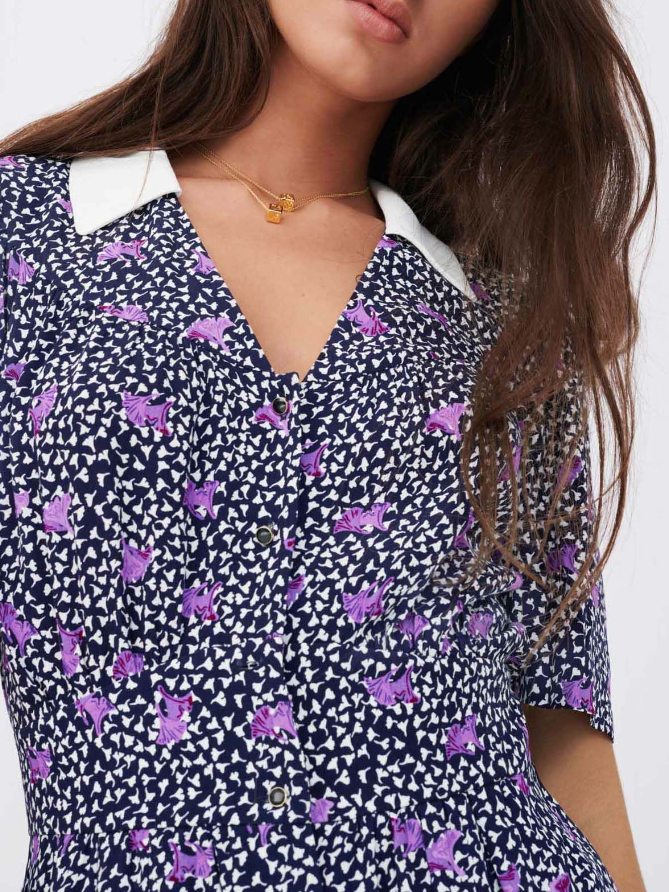 Jumpsuit van crêpe met print - Pensées Marine Parme