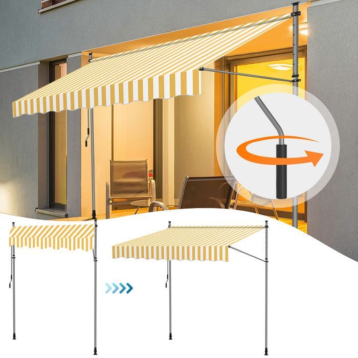 Bettizia Auvent manuel pour balcon hauteur réglable Store banne terrasse 250cm Jaune Blanc