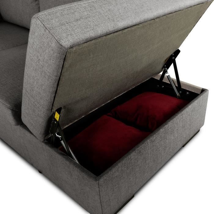 Sofá cama esquinero reversible de 4 plazas MITCHELL - Tela antracita - Ancho 247 x Profundidad 91 x Alto 205 cm - Compartimento de almacenamiento