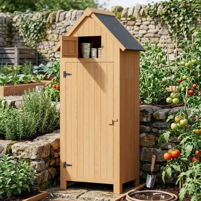 Casetta da giardino - Bealife - Legno di abete - 3 ganci - 3 ripiani rimovibili - Tetto in bitume impermeabile - Ripostiglio per esterni - Altezza 180 cm