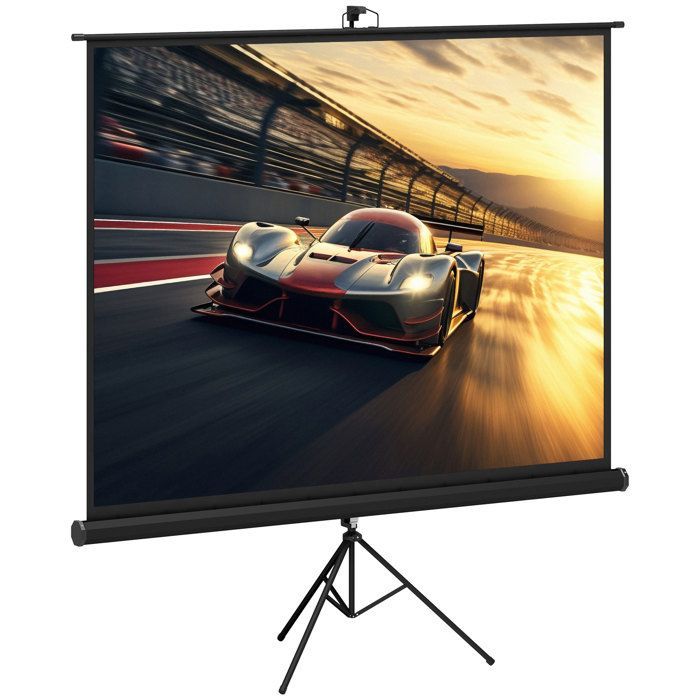 Pantalla de proyección - HOMCOM - Pantalla 4K HD 4:3 - Soporte de trípode ajustable en altura - Películas para interiores y exteriores - Negro