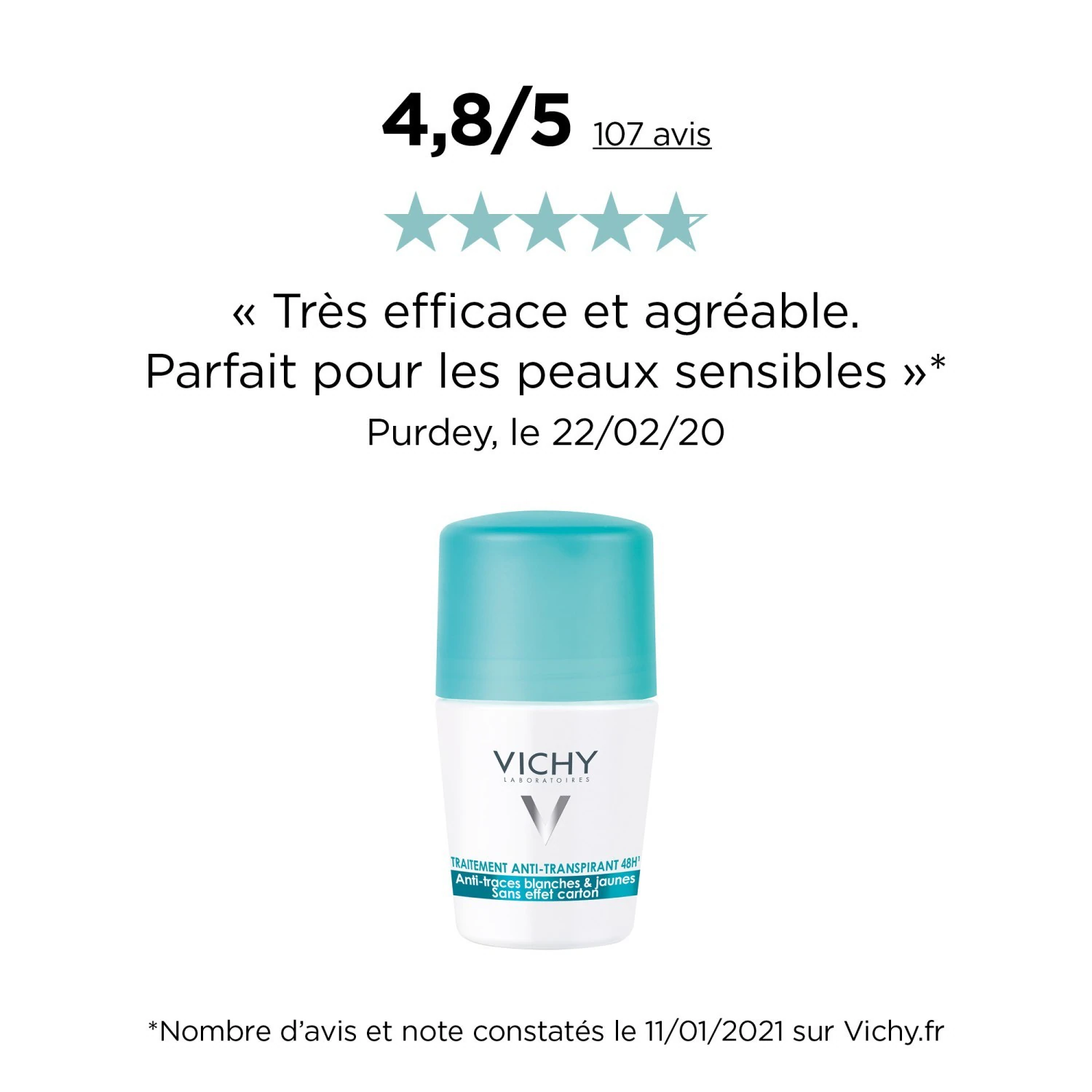 Vichy Déodorant anti-transpirant 48h + anti-traces - Bille