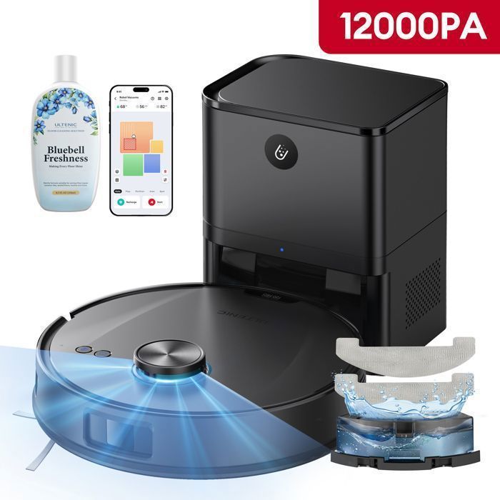 Robot aspirapolvere e lavapavimenti Ultenic TP20 Pro – Potenza di aspirazione 12.000 Pa – Base di ricarica con svuotamento automatico da 4 litri – Autonomia di 200 minuti – Navigazione LDS – Compatibile con Alexa