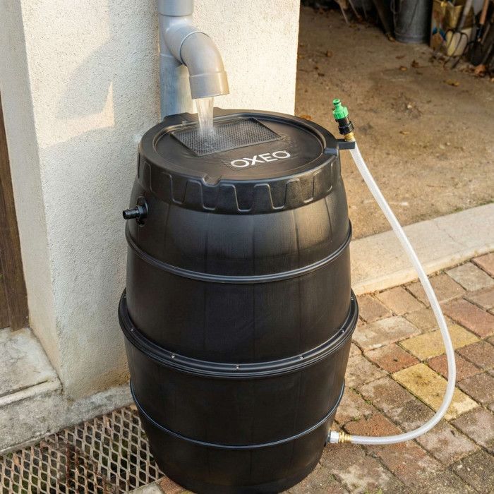 Tanque semirrígido para la recolección de agua de lluvia - 170 L - Cilindro resistente a las heladas - Manguera - Kit de perforación - Rebosadero