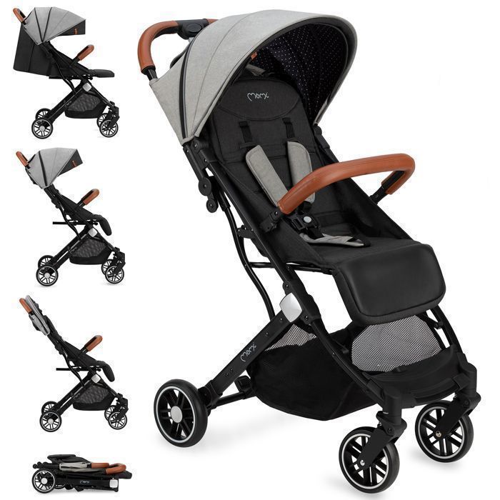 MoMi ESTELLE – Poussette Bébé Ultra Compacte – Légère 7,7 kg – Pliage à Une Main – Guidon Valise –  Gris