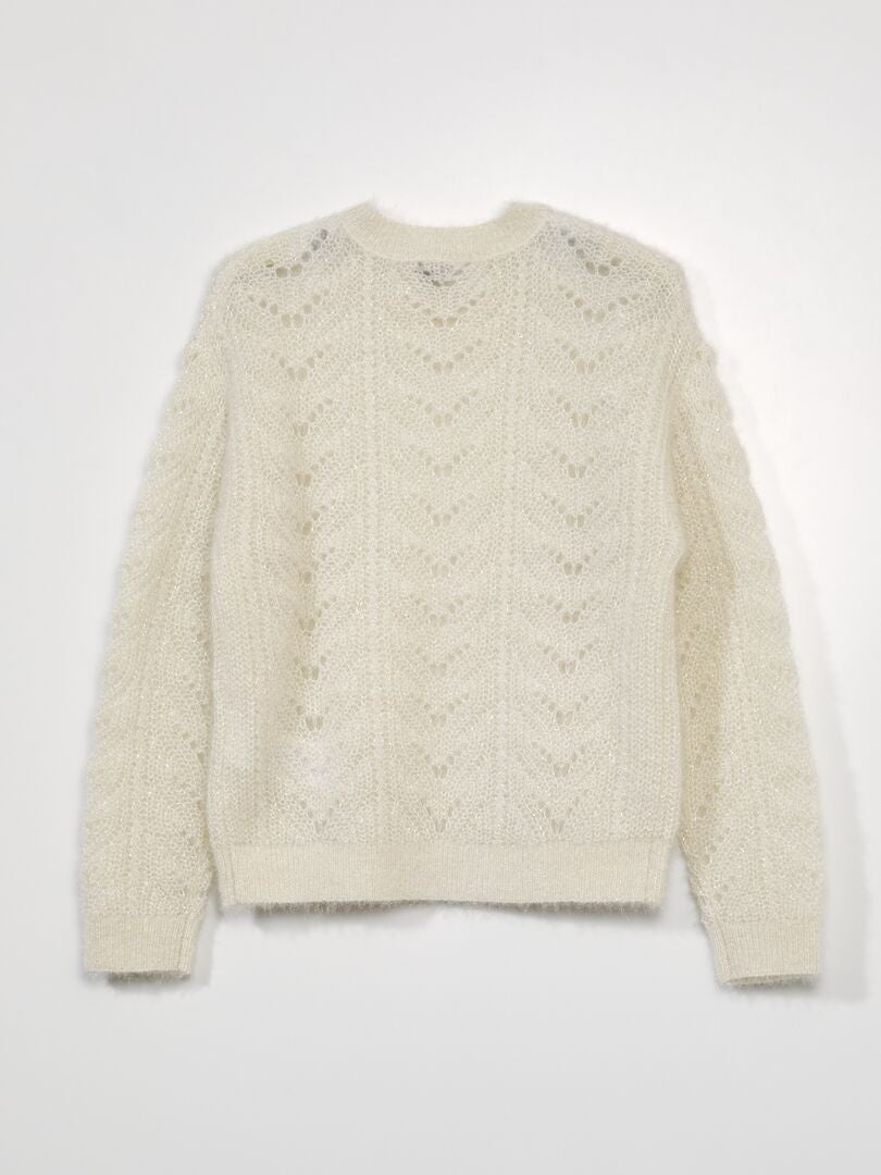 Pullover in maglia traforata e fantasia - BIANCO