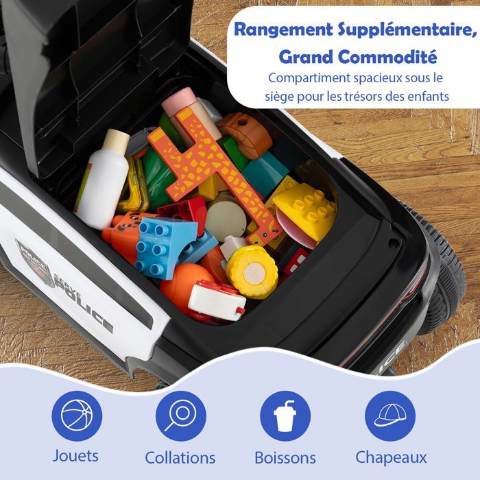Cochecito infantil COSTWAY con luces intermitentes, música y sirena, compartimento de almacenamiento bajo el asiento, capacidad de carga de 20 kg (para mayores de 18 meses), color negro.