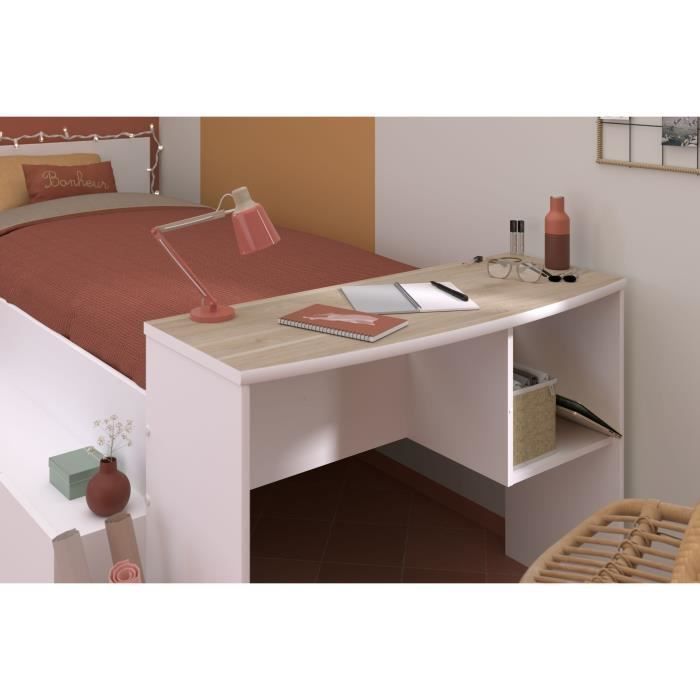 Lit combiné enfant avec rangements et bureau CLOE - 90 x 200 cm - Décor blanc et chêne - PARISOT