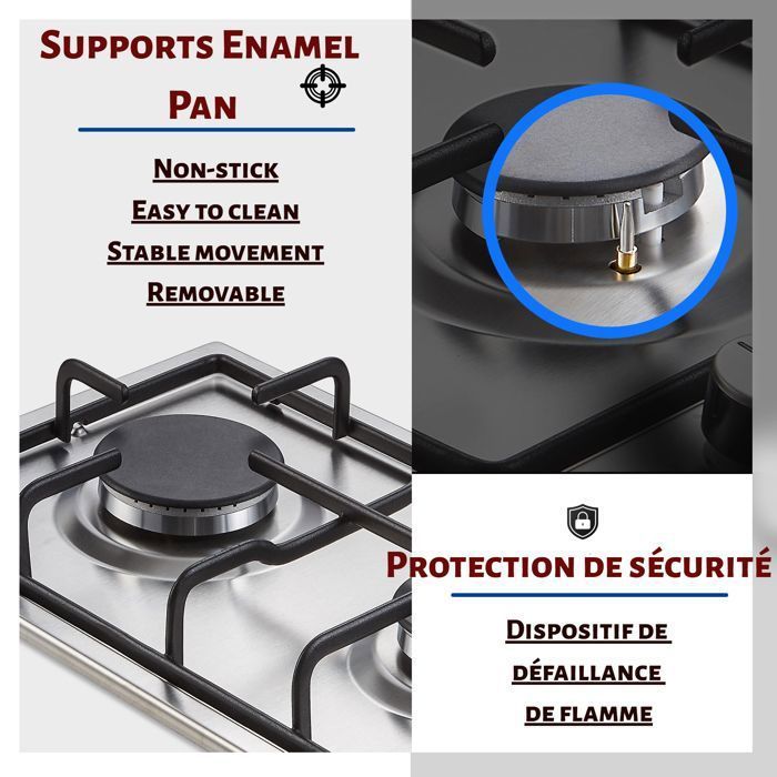 Plaque de Cuisson Gaz, 2 Feuxs Inox, Sécurité Thermocouple, Encastrable Table de Cuisson 30cm, Gazs Naturel/Propane, 4200W