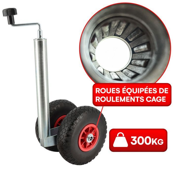 Rueda jockey doble - Tubo metálico de 48 mm - Neumáticos antipinchazos de 260x85 mm - Para caravanas y remolques